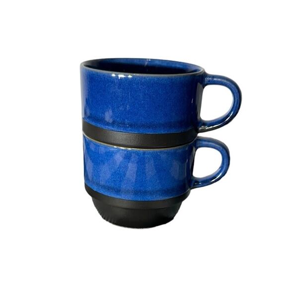 Boston Warehouse Set of 2 Stoneware Dark Blue Stackable Mugs - Picture 3 of 5